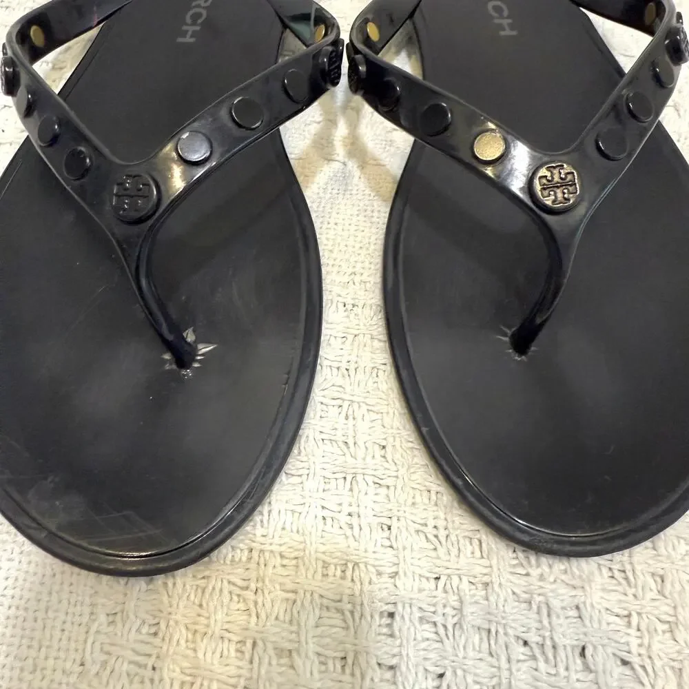 Tory Burch 10 logo studded jelly sandal flip flops 3626